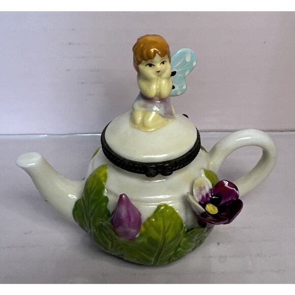 Vintage Teapot Jewelry Trinket Box Hinged Fairy Direct Connection 1997-2000 - Picture 3 of 10